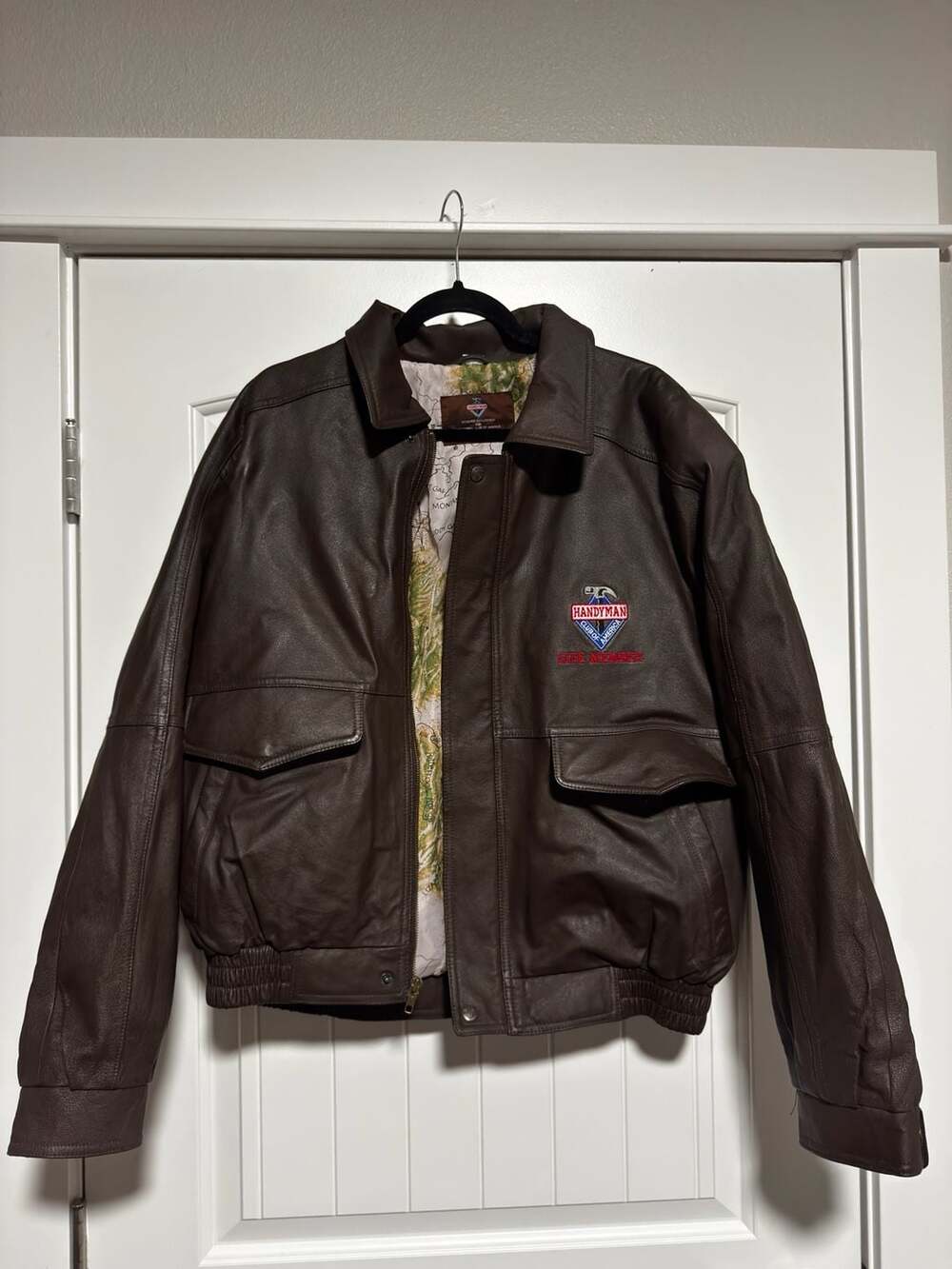 Handyman Club Of America Life Member Brown Leather Bomber Jacket